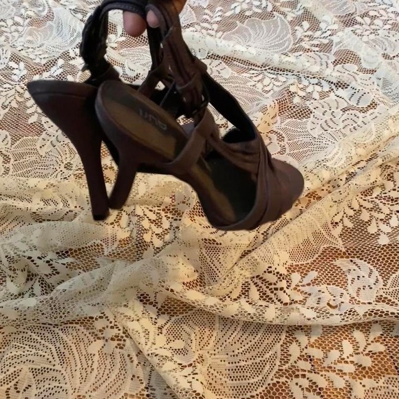 Auri Womens Italian Leather Brown Purple Metallic Peep Toe Stiletto Heels Sz 9 - Picture 6 of 6